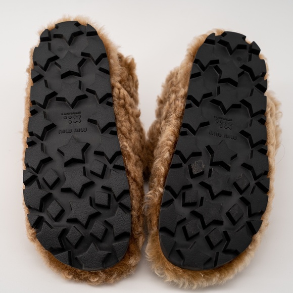 size 37 eu 7 us Miu Miu Camel Brown Shearling Sandals - Picture 5 of 11